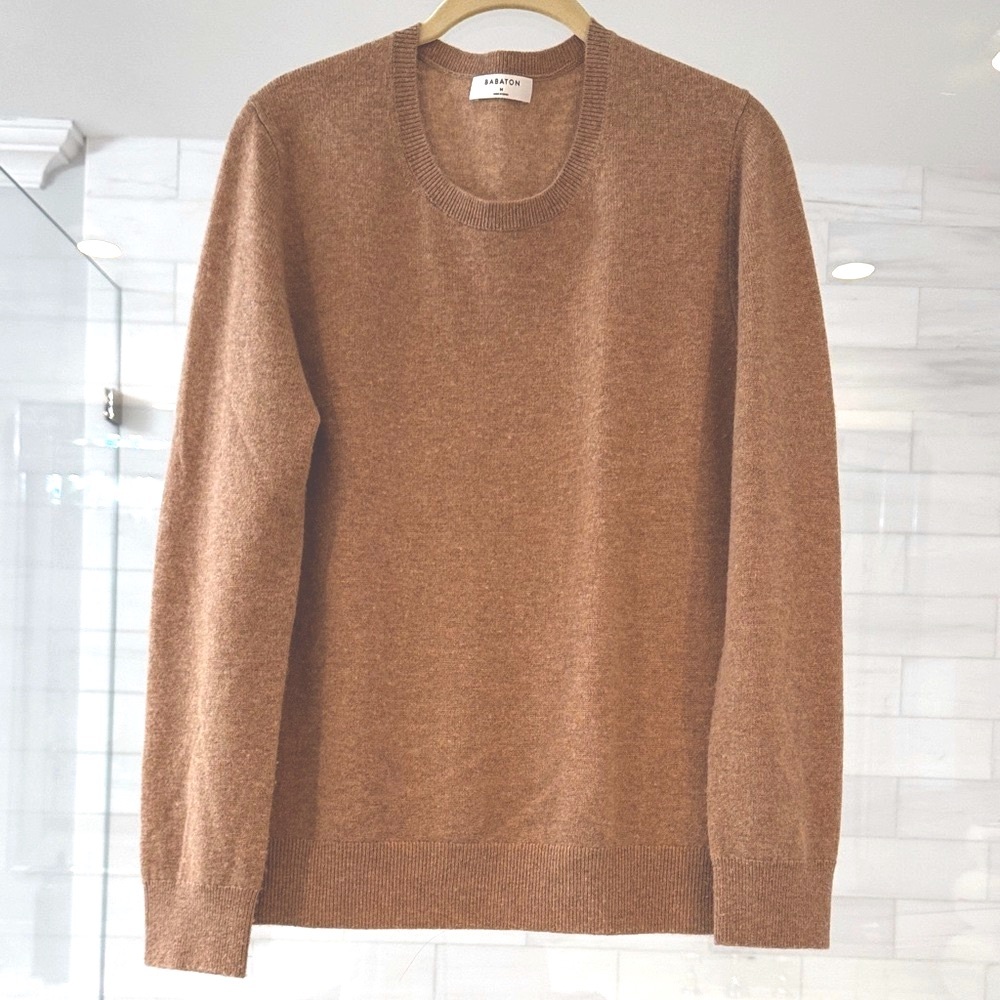 Camel Cashmere Crewneck Knit Sweater